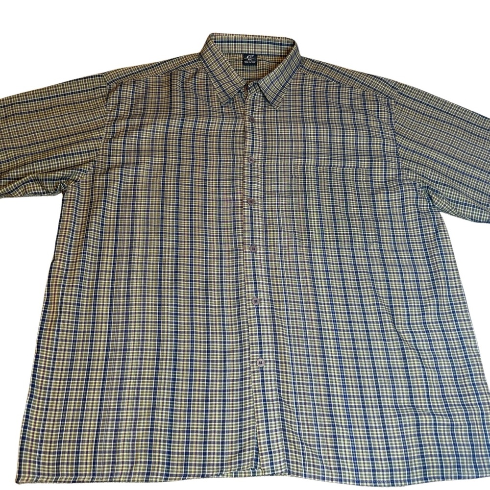 Men's Plaid Button-Down Shirt in Blue and Tan - Classic Casual